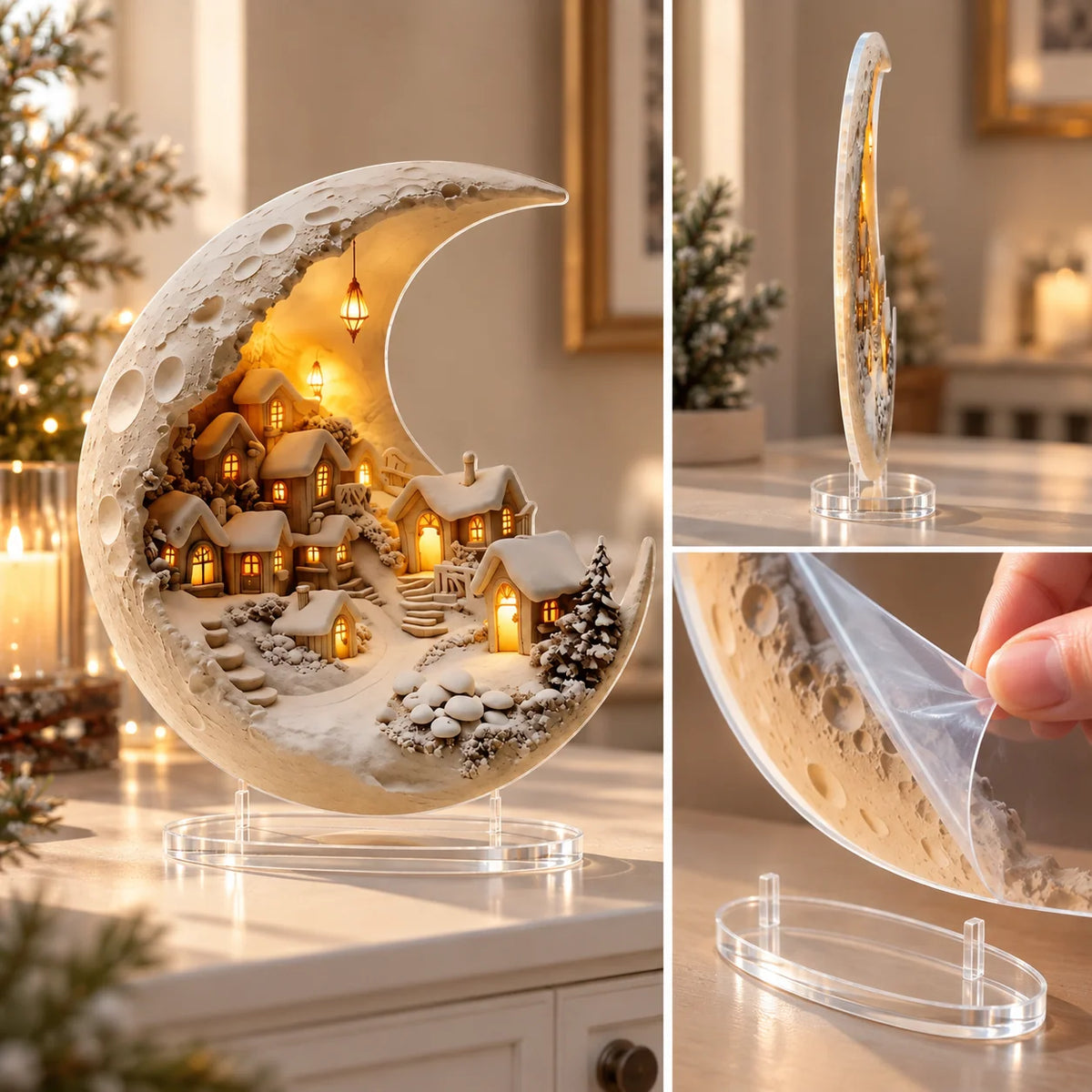 Winter Village Decoration Acrylic Crescent Moon Display