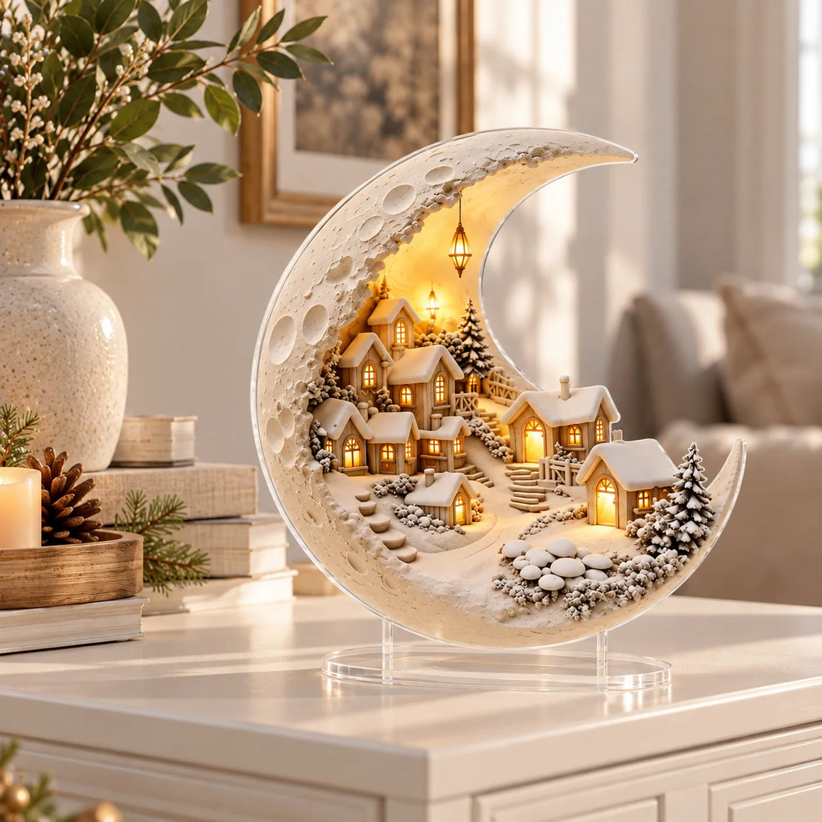 Winter Village Decoration Acrylic Crescent Moon Display
