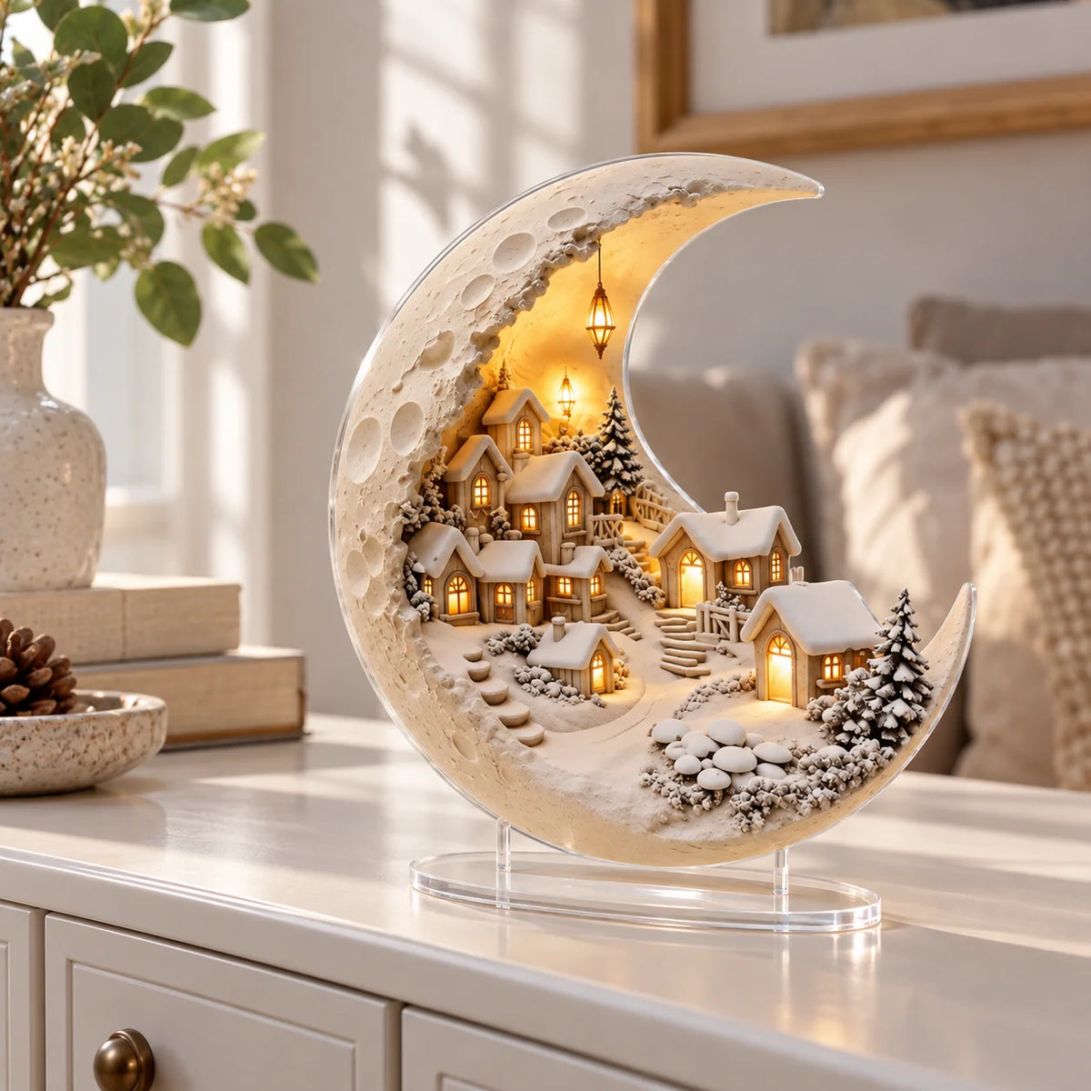 Winter Village Decoration Acrylic Crescent Moon Display