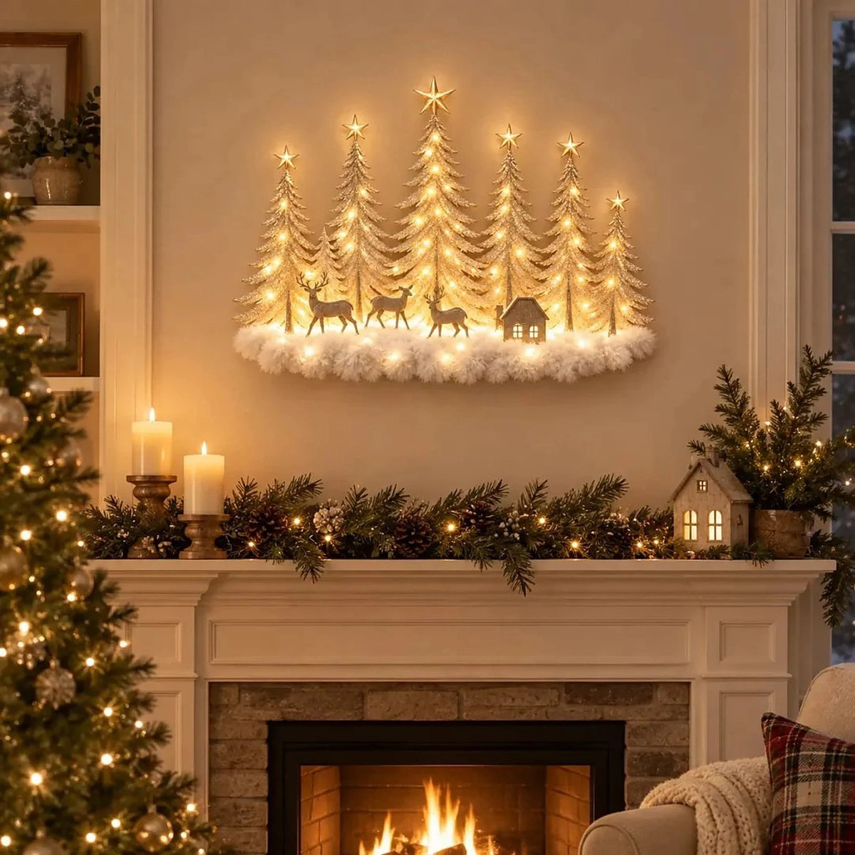 Winter Wall Decor 3D Layered Scene Warm LED Battery-Powered