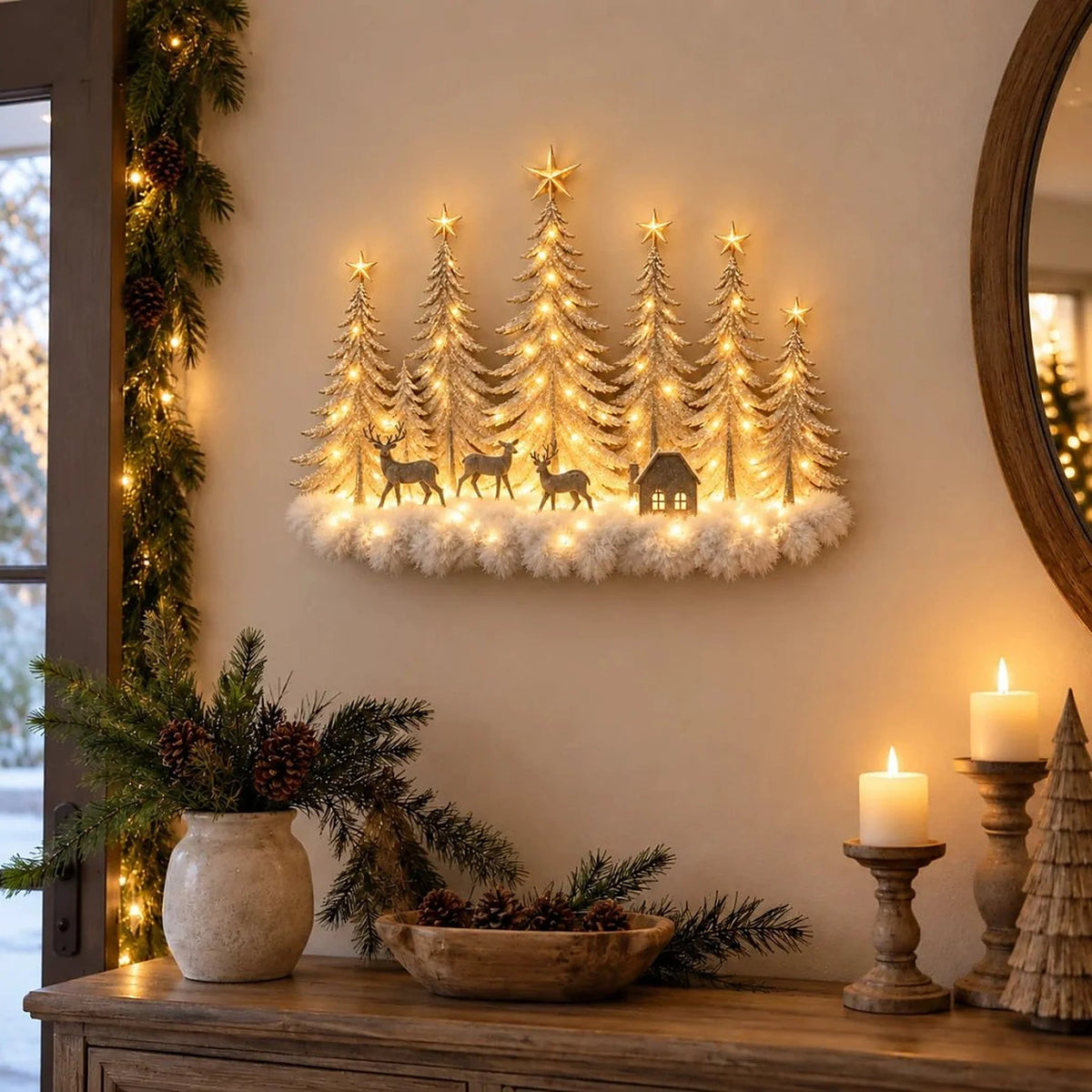 Winter Wall Decor 3D Layered Scene Warm LED Battery-Powered