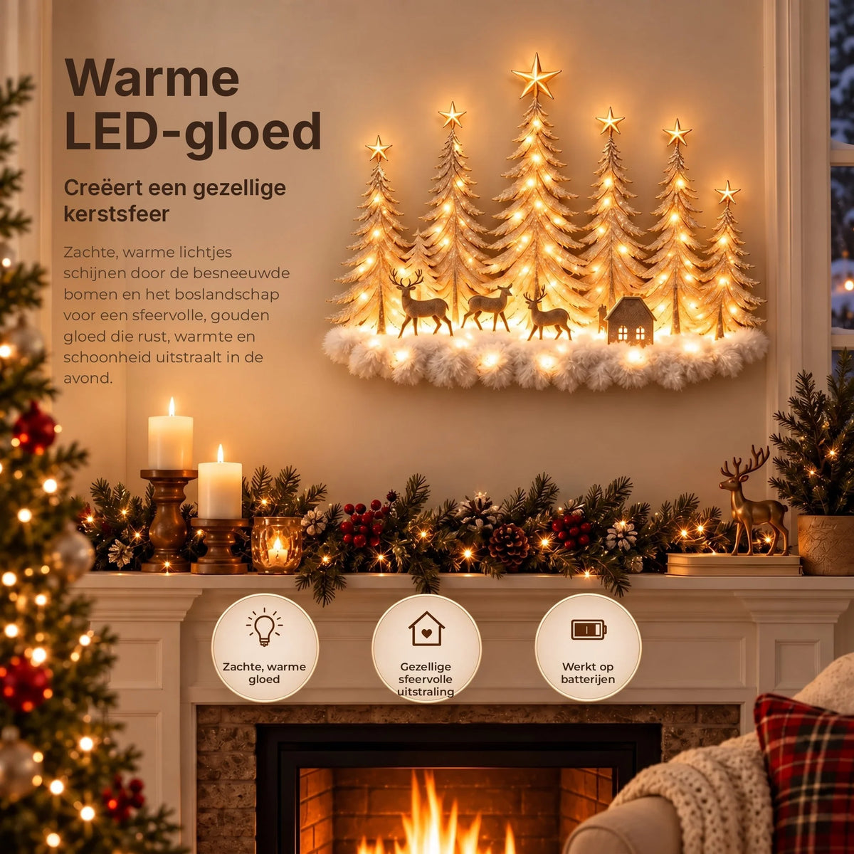 Winter Wall Decor 3D Layered Scene Warm LED Battery-Powered