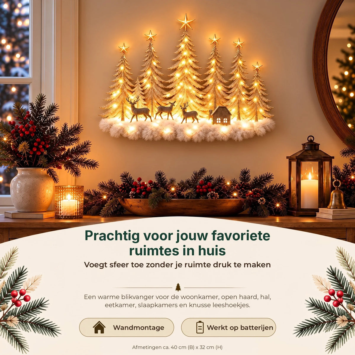 Winter Wall Decor 3D Layered Scene Warm LED Battery-Powered