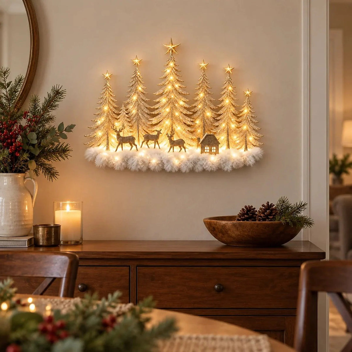Winter Wall Decor 3D Layered Scene Warm LED Battery-Powered