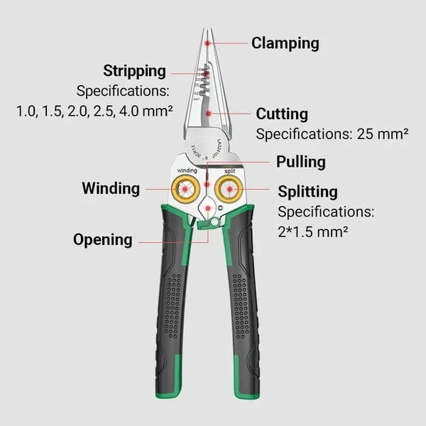 Wire Stripping Pliers 7-in-1 Spring-Loaded Adjustable Depth
