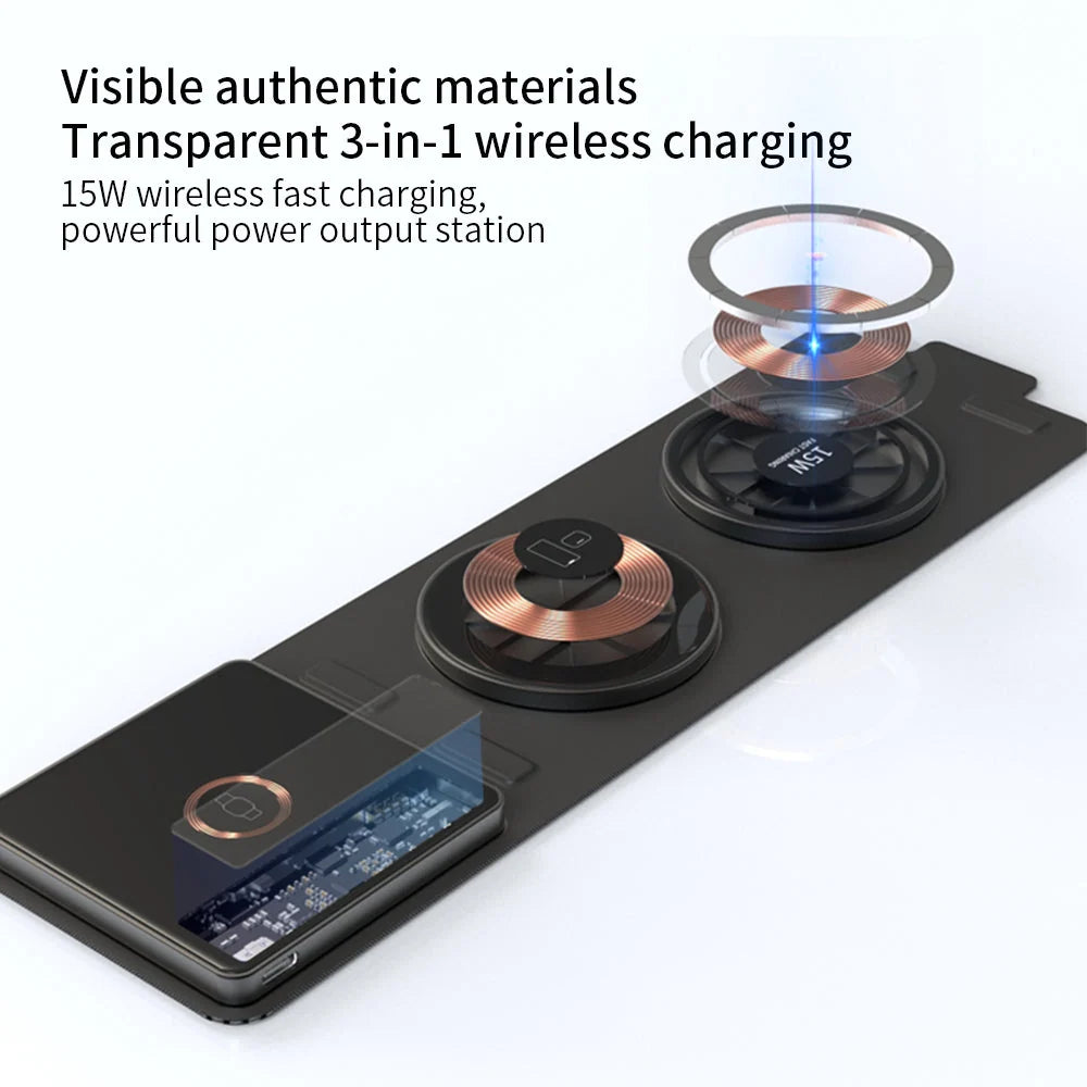 Wireless Charger Magnetic Foldable 3-Device 15W