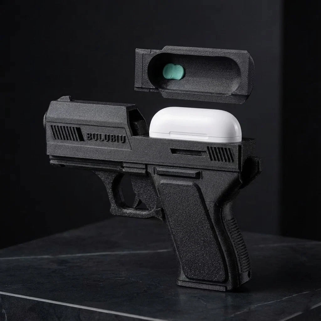 Wireless Earbud Case Cover Gun-Inspired 3D-Printed Lightweight