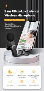 Wireless Microphone HD Audio 65.6 Ft Range App-Free Setup