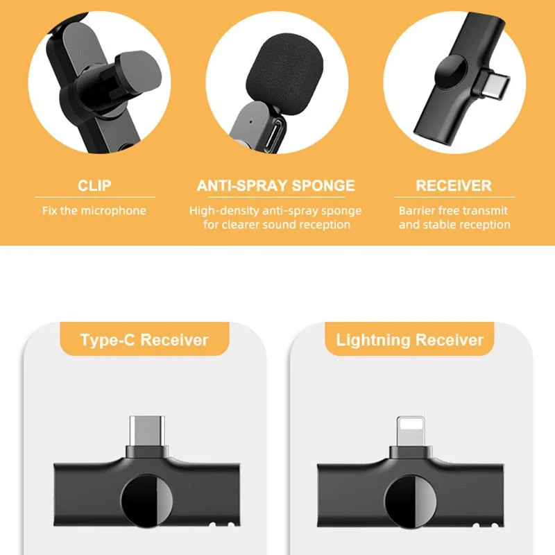 Wireless Microphone HD Audio 65.6 Ft Range App-Free Setup