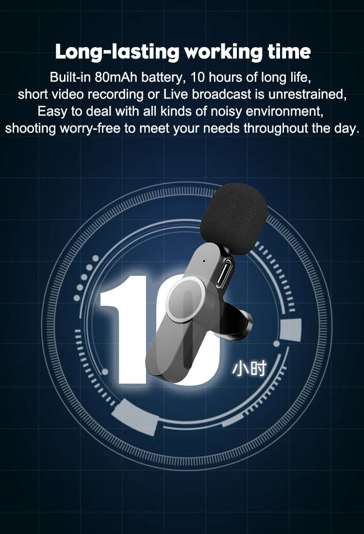 Wireless Microphone HD Audio 65.6 Ft Range App-Free Setup
