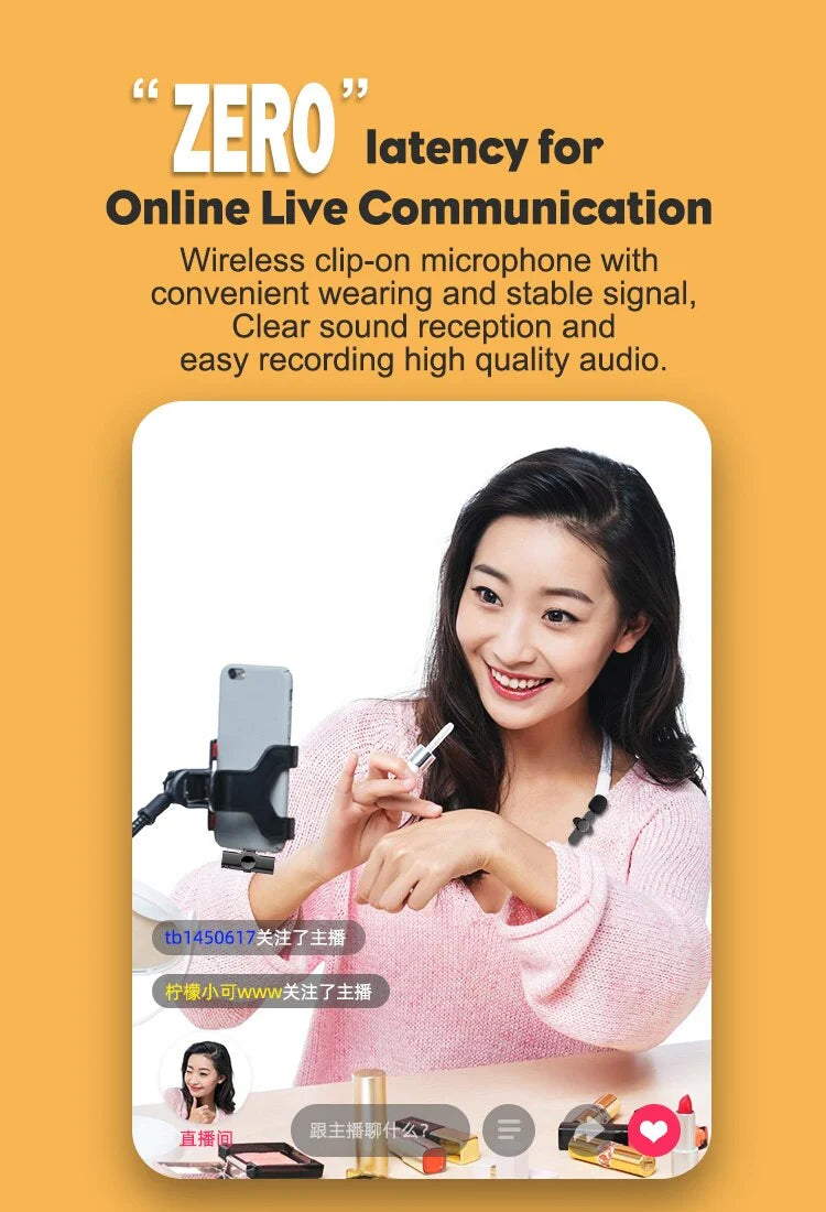 Wireless Microphone HD Audio 65.6 Ft Range App-Free Setup