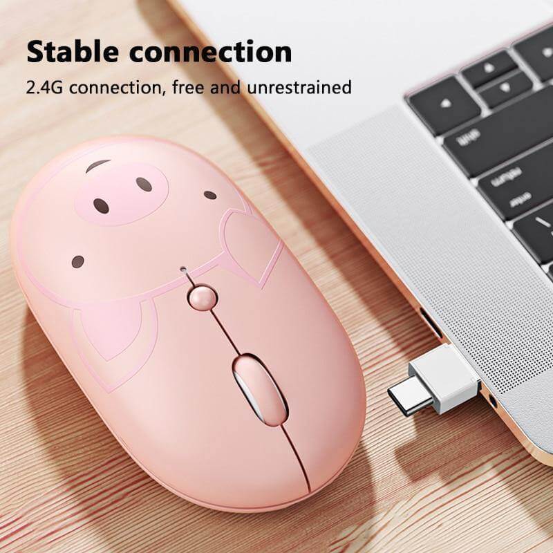 Wireless Mouse Cartoon Animal Silent Rechargeable USB-C