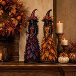 Witch Figurine Hand-Painted Leaf Details Handmade Autumn Decor