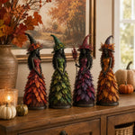 Witch Figurine Hand-Painted Leaf Details Handmade Autumn Decor