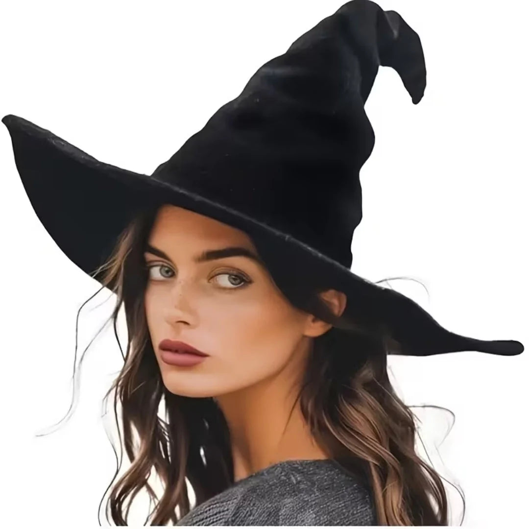 Witch Hat Black Canvas Pointed Crown Wide Brim