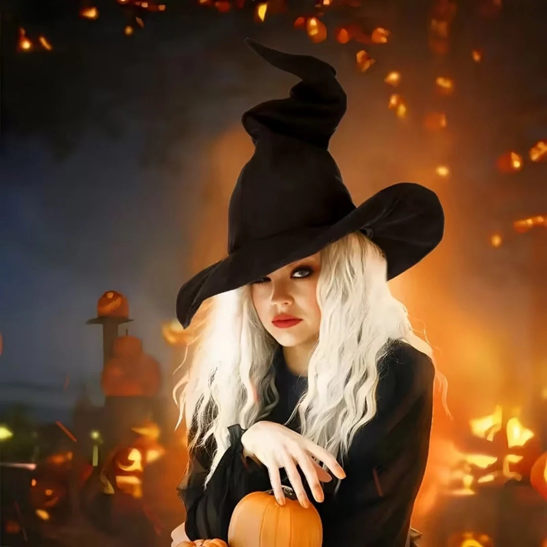 Witch Hat Black Canvas Pointed Crown Wide Brim