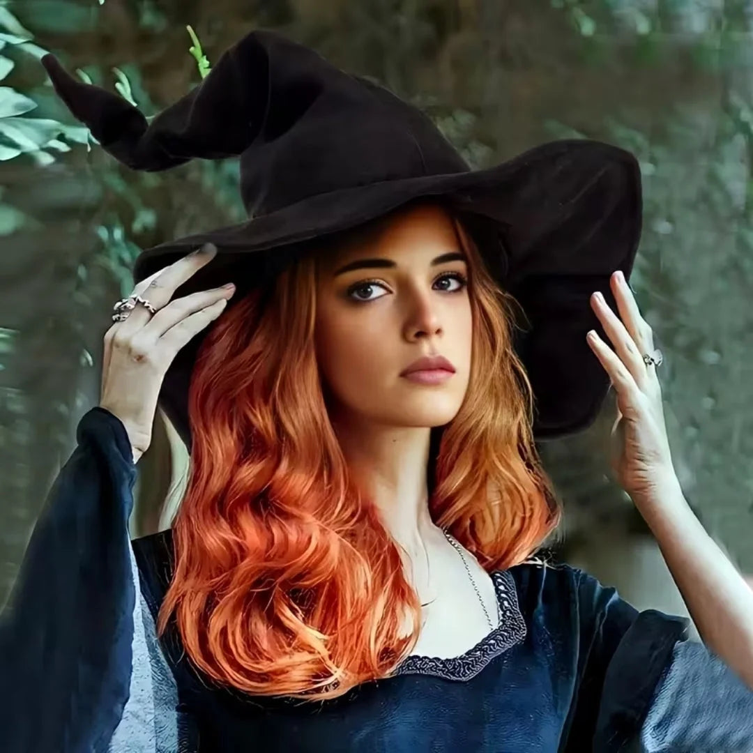 Witch Hat Black Canvas Pointed Crown Wide Brim