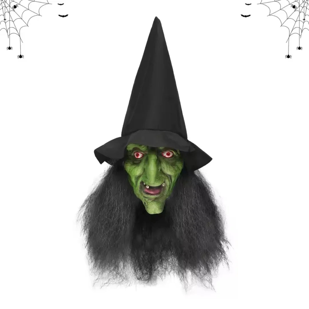 Witch Mask Glowing Eyes With Attached Hat Hair & Glasses