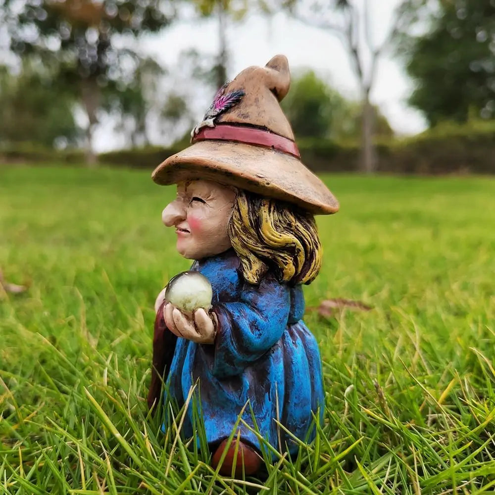 Witch Statue Waterproof Resin Crystal Ball Design Indoor & Outdoor Decor
