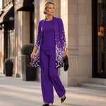 Women's 3-Piece Outfit Set Printed Cardigan Relaxed Trousers