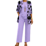 Women's 3-Piece Outfit Set Printed Cardigan Relaxed Trousers