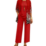 Women's 3-Piece Outfit Set Printed Cardigan Relaxed Trousers