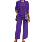 Women's 3-Piece Outfit Set Printed Cardigan Relaxed Trousers