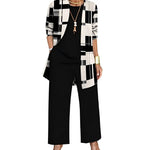 Women's 3-Piece Outfit Set Printed Cardigan Relaxed Trousers