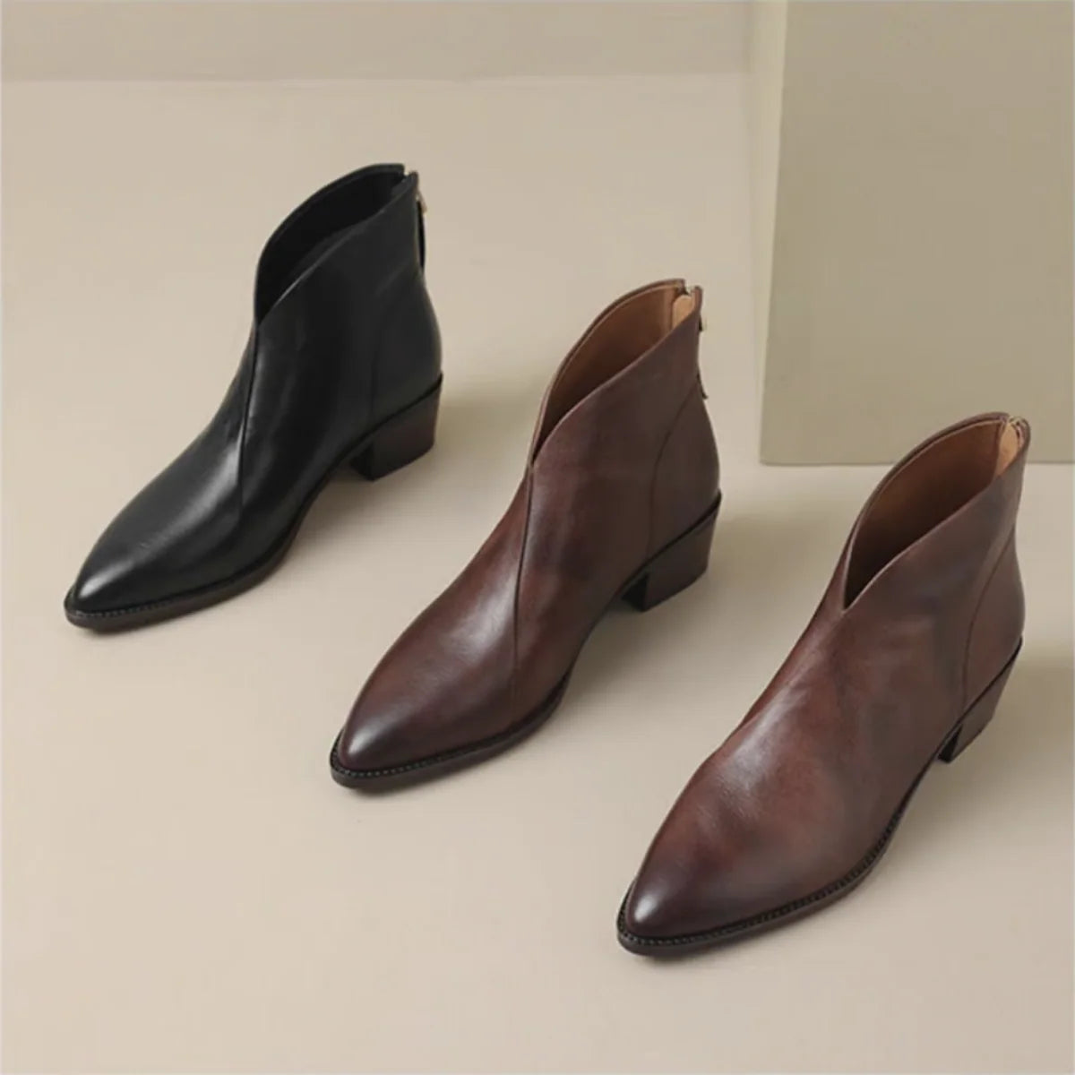 Women's Ankle Boots Back Zip Cushioned Insole Low Heel