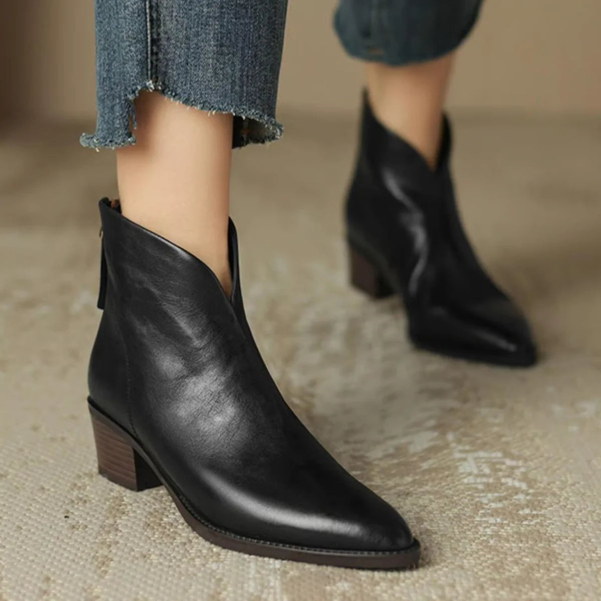 Women's Ankle Boots Back Zip Cushioned Insole Low Heel