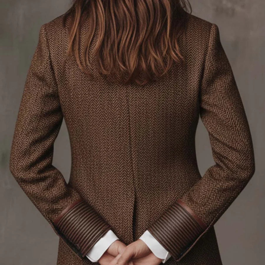Women's Blazer Herringbone Paisley Lapels Contrast Piping
