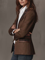 Women's Blazer Herringbone Paisley Lapels Contrast Piping