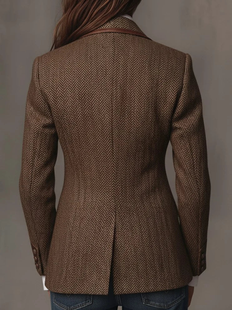 Women's Blazer Herringbone Paisley Lapels Contrast Piping