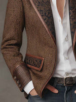 Women's Blazer Herringbone Paisley Lapels Contrast Piping