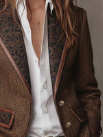 Women's Blazer Herringbone Paisley Lapels Contrast Piping
