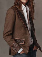 Women's Blazer Herringbone Paisley Lapels Contrast Piping