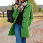 Women's Button-Up Jacket Structured Collar Mid-Length Side Pockets