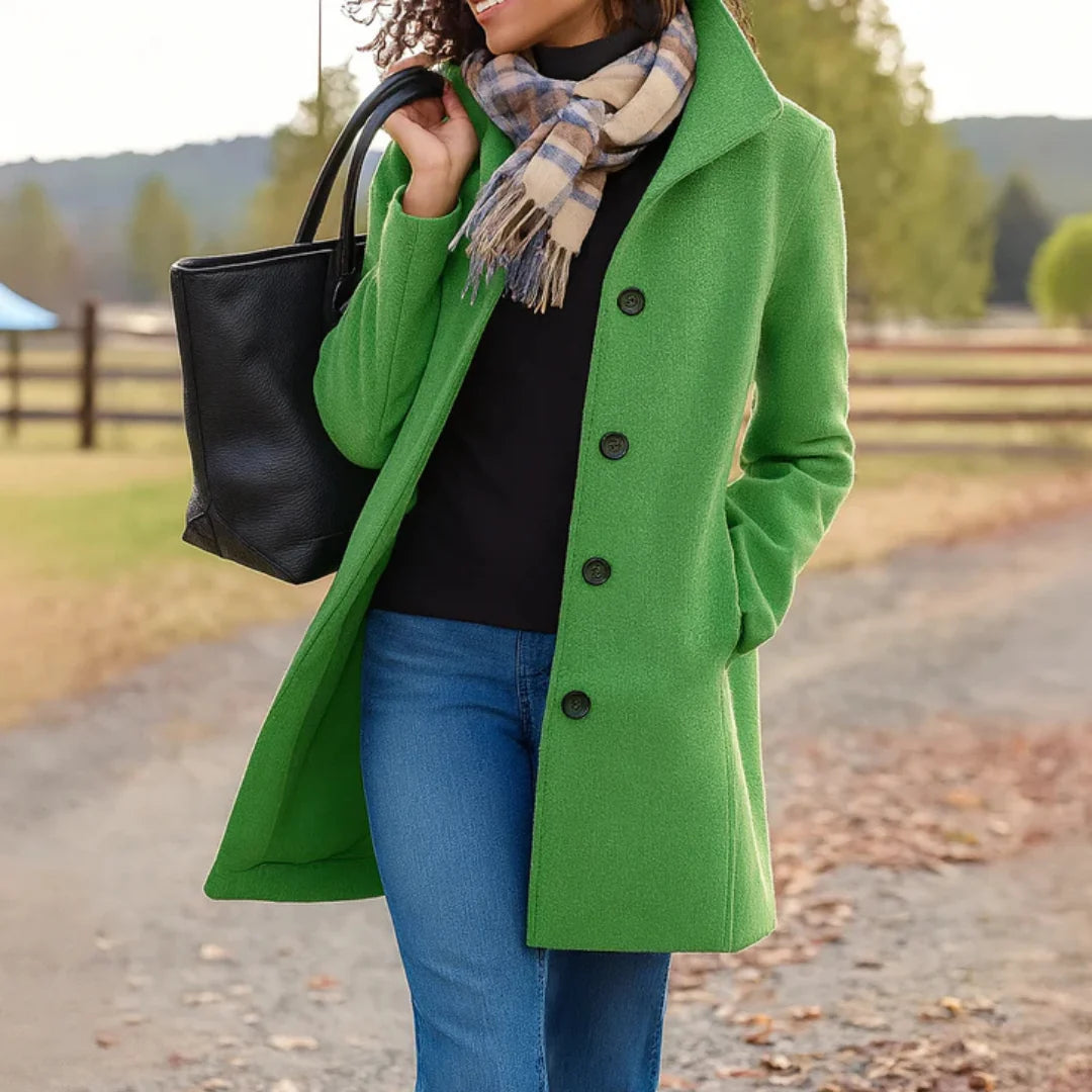 Women's Button-Up Jacket Structured Collar Mid-Length Side Pockets