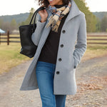 Women's Button-Up Jacket Structured Collar Mid-Length Side Pockets