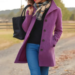 Women's Button-Up Jacket Structured Collar Mid-Length Side Pockets