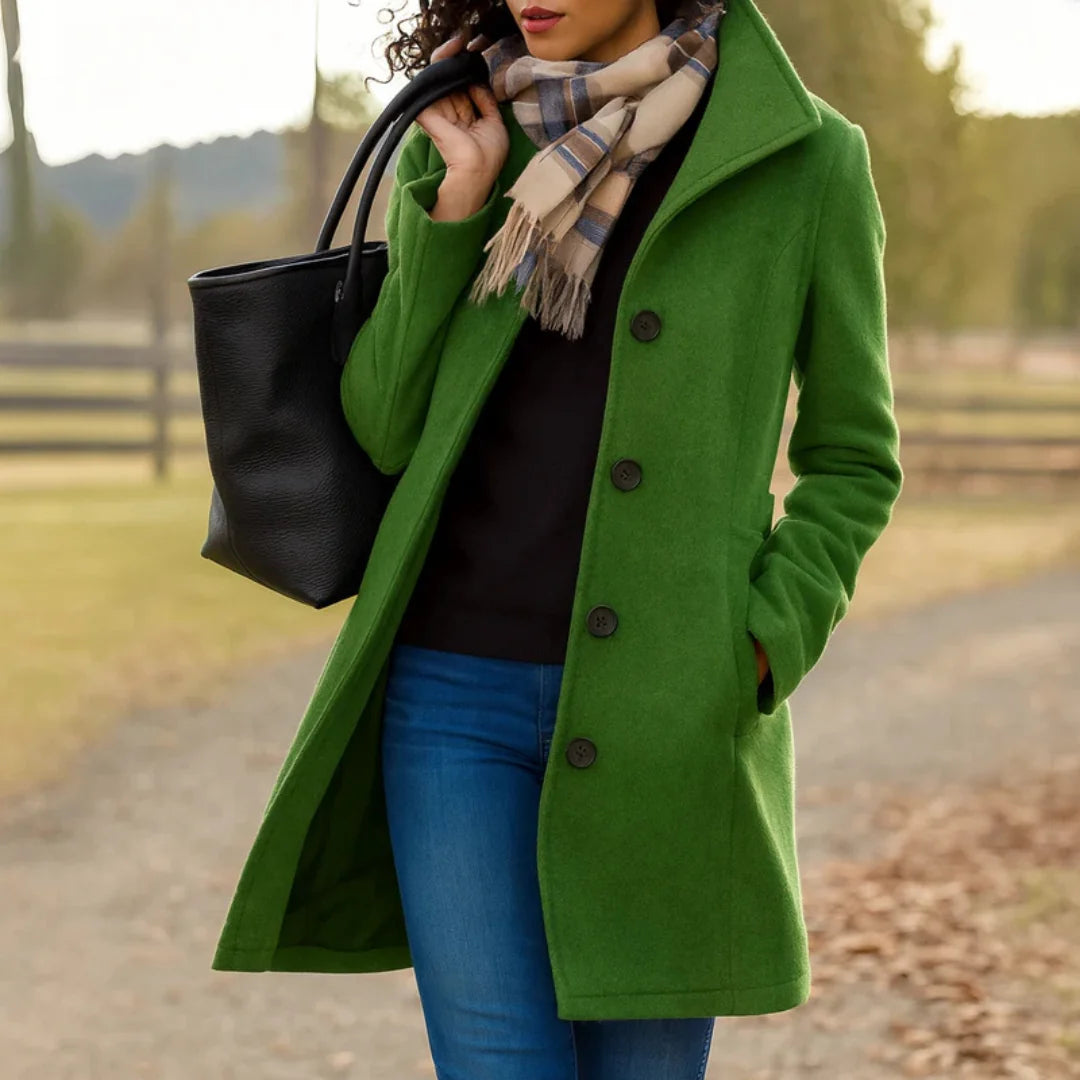 Women's Button-Up Jacket Structured Collar Mid-Length Side Pockets
