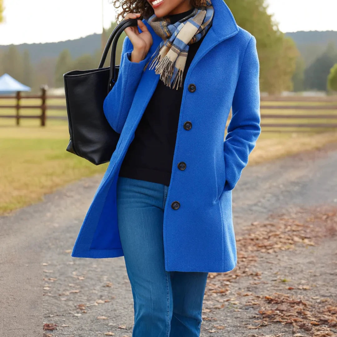 Women's Button-Up Jacket Structured Collar Mid-Length Side Pockets