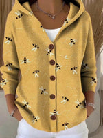 Women's Cardigan Artistic Floral Print Button-Front Relaxed Fit