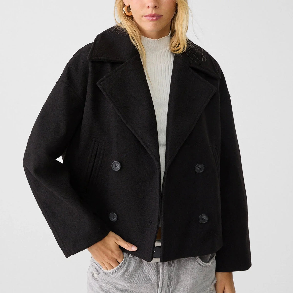 Women's Coat Double-Breasted Cropped Lightweight