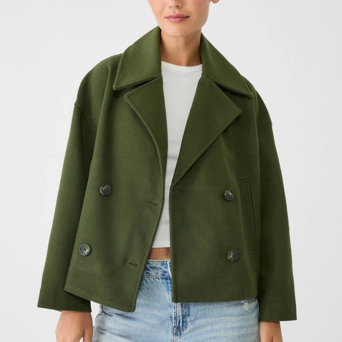 Women's Coat Double-Breasted Cropped Lightweight