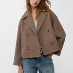 Women's Coat Double-Breasted Cropped Lightweight