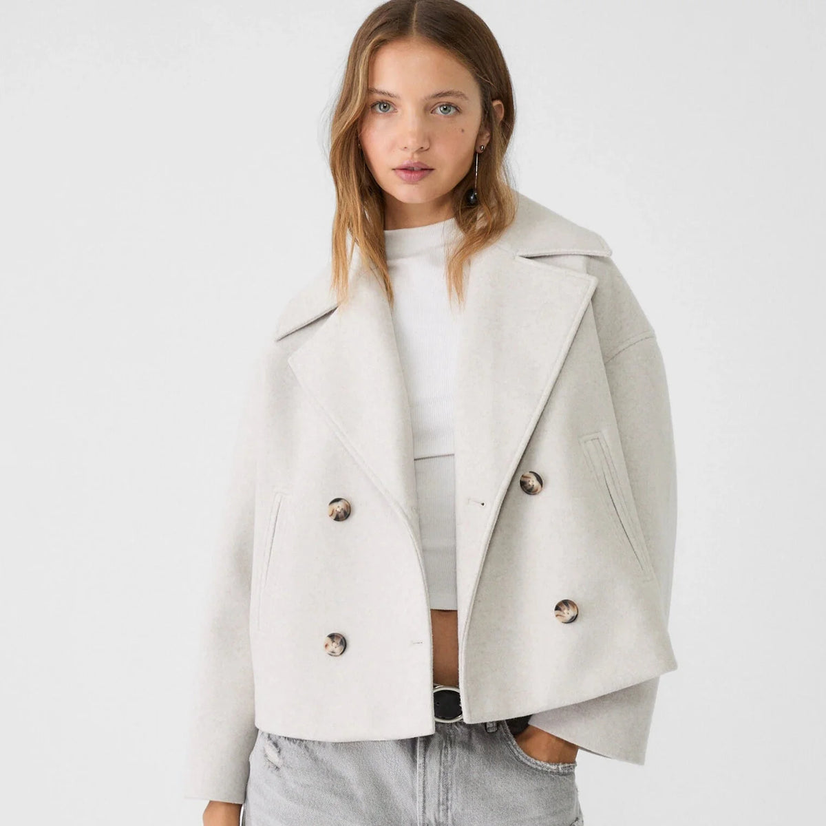 Women's Coat Double-Breasted Cropped Lightweight