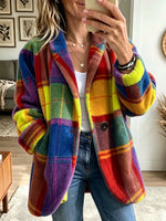 Women's Coat Plaid Fleece-Like Relaxed Fit Side Pockets