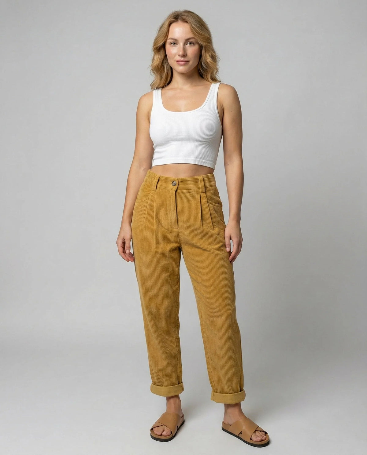 Women's Corduroy Trousers Relaxed Fit Elastic High Waist