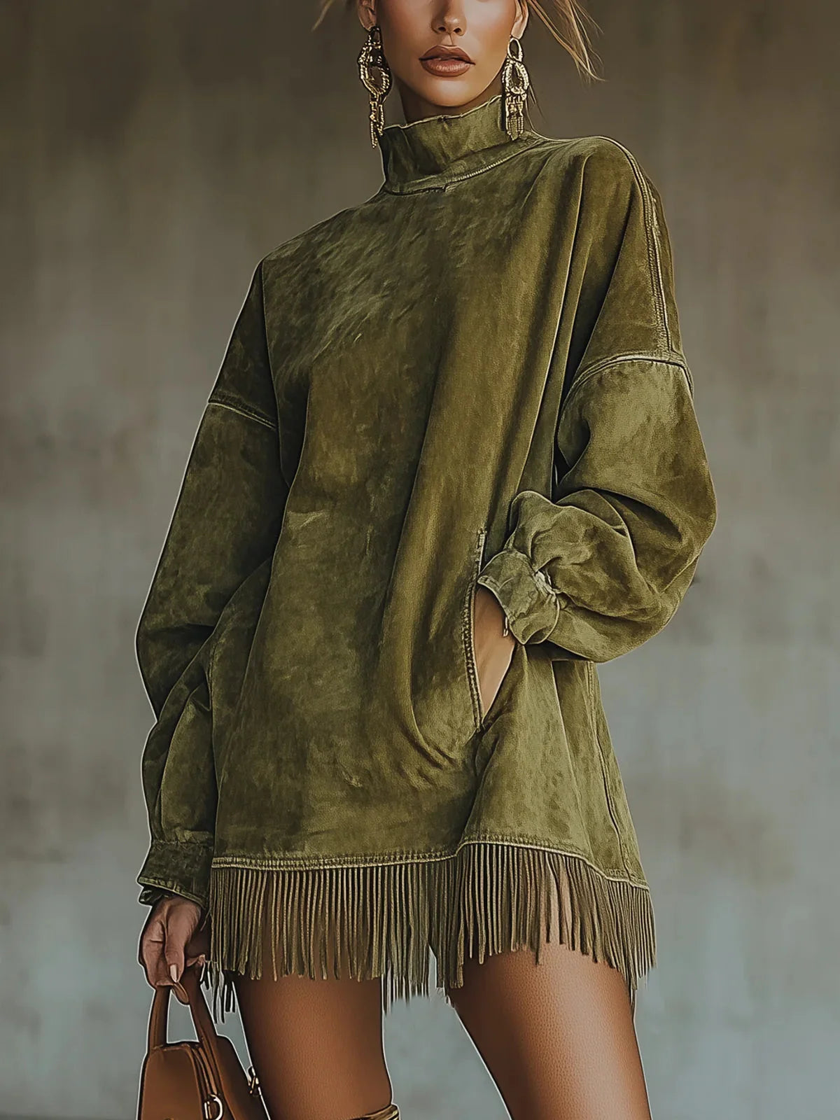 Women's Dress Faux Suede Fringed Hem Relaxed Fit